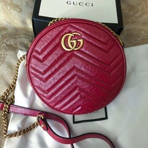Authentic Gucci Red Marmont Round Shoulder Bag